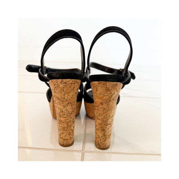 GUCCI DANIELLE BLACK SUEDE PLATFORM HEELS SANDALS 37.5 US 8.5 - Picture 4 of 12